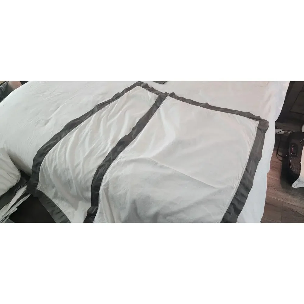 Ralph Lauren Cotton Sateen Graphite Trim Langdon King Duvet Sham Sheet Set White